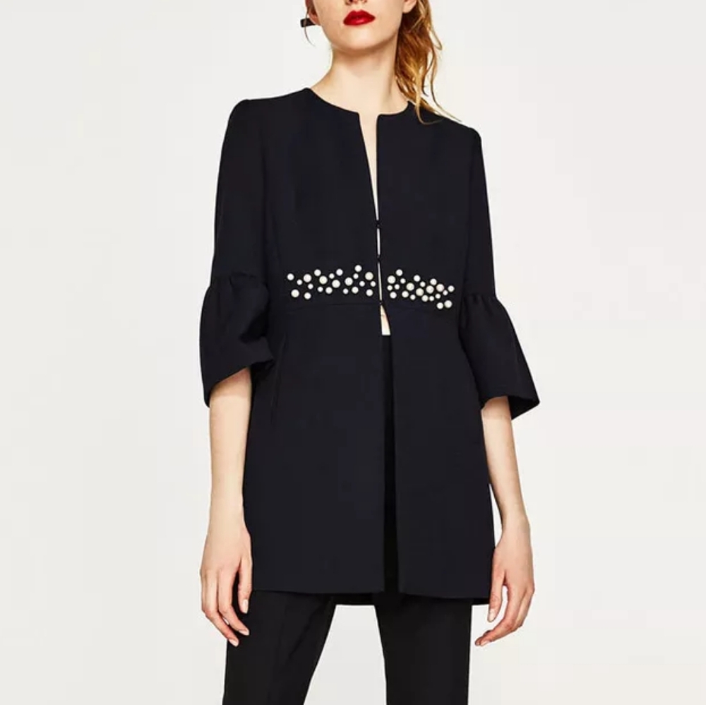 Zara Frock Coat with Faux Pearls - Size L